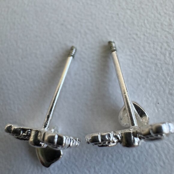 Cute Bow Heart Dangle Earrings – Silver Tone - Picture 3 of 5